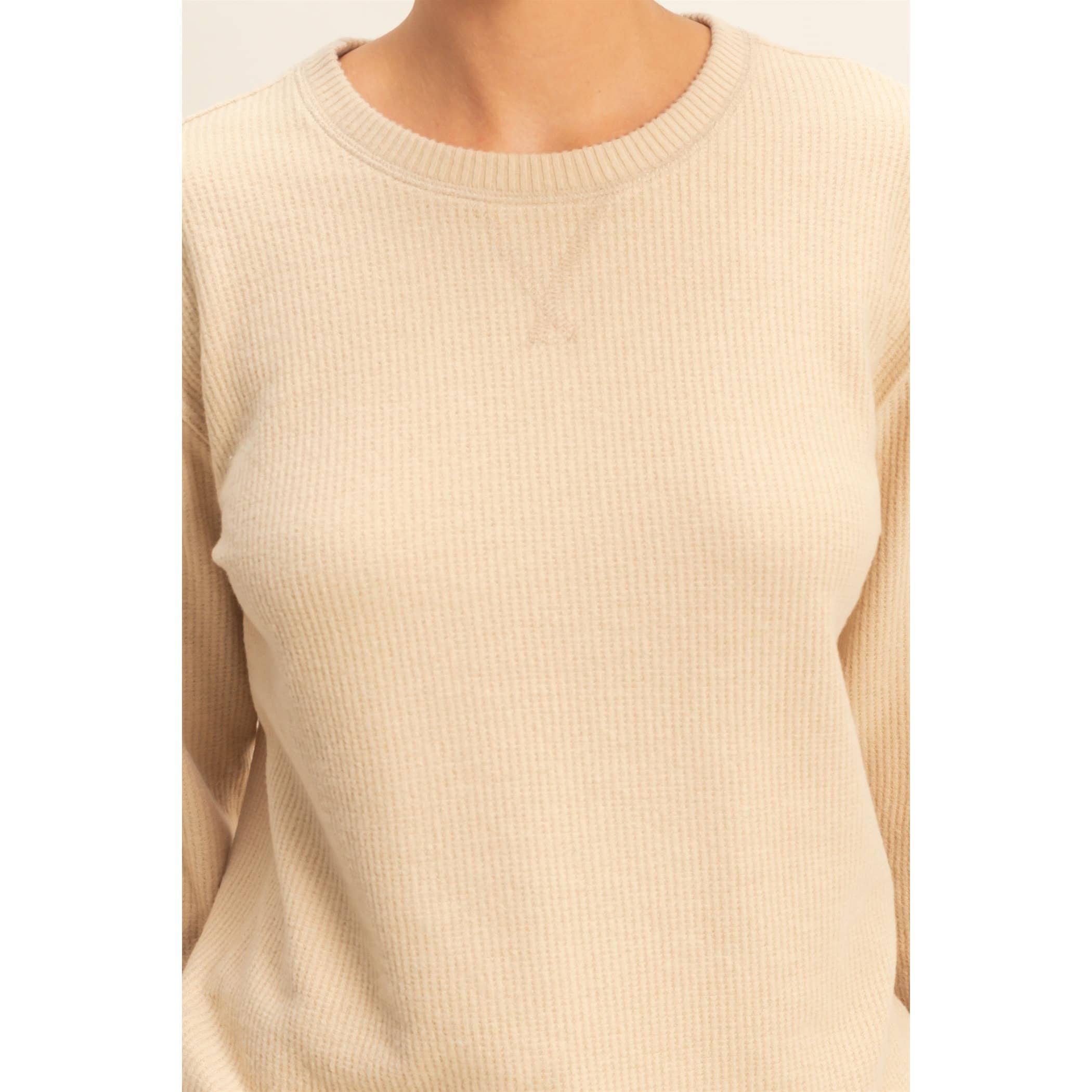 Double Zero - Wholesale Knit Top - Women's - Brushed Waffle Crew Neck Long Sleeve Top3
