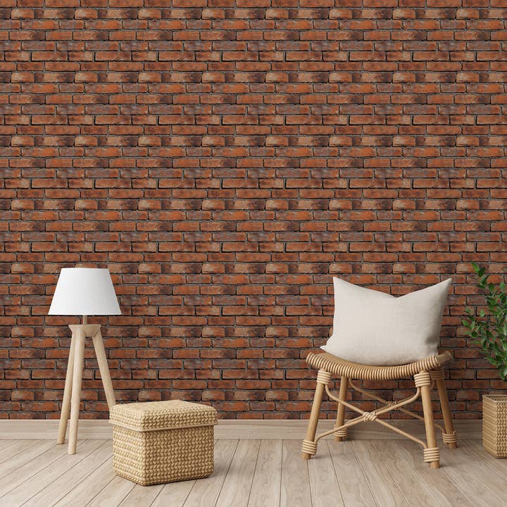 Papier peint autocollant en brique rouge, fresque murale industrielle vintage pour la vente par SimurgWallArts