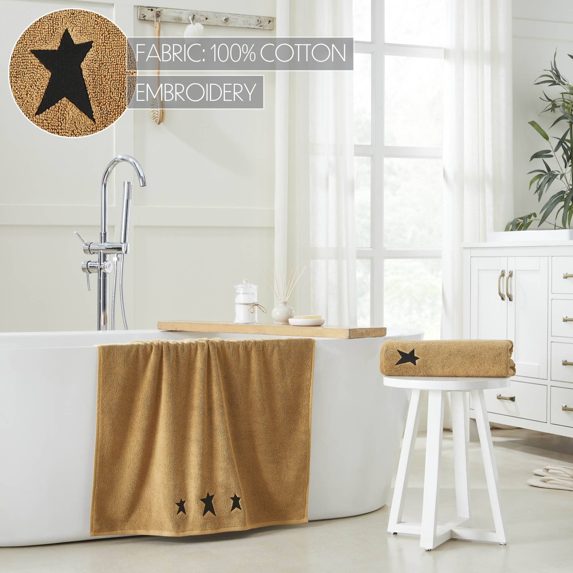 VHC Brands - Vente Serviettes de bain - Ensemble de 2 serviettes de bain noires Prim Stars Tan 27x545