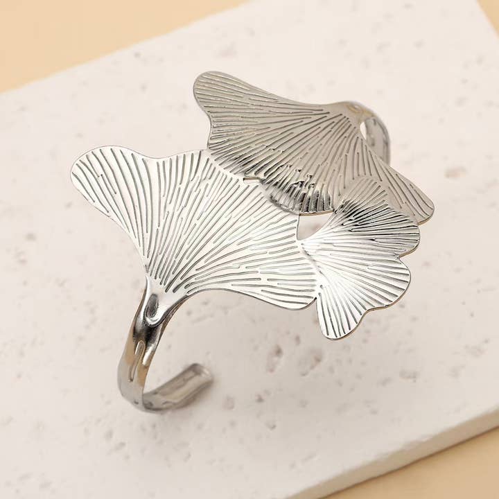 COSMOS - Wholesale Cuff Bracelet - Ginkgo leaf bracelet sculpted stainless steel1