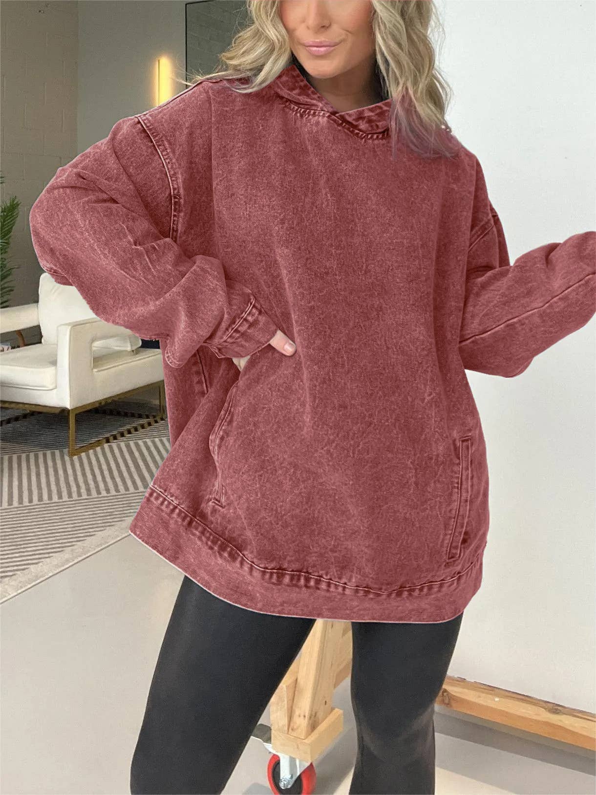 Rosa Clothing - Wholesale Hoodie - Women's - vintage washed denim pullover hoodie0