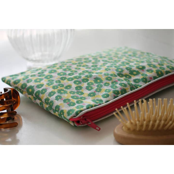 Alna green floral zippered pouch for wholesale by Sabrina Trefle