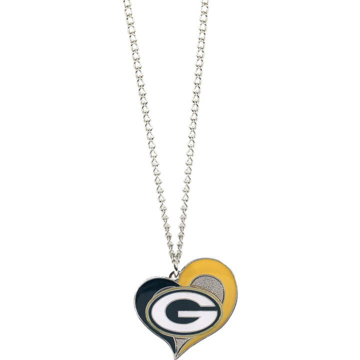 NFL Green Bay Packers Swirl Heart Necklace for wholesale by Aminco USA