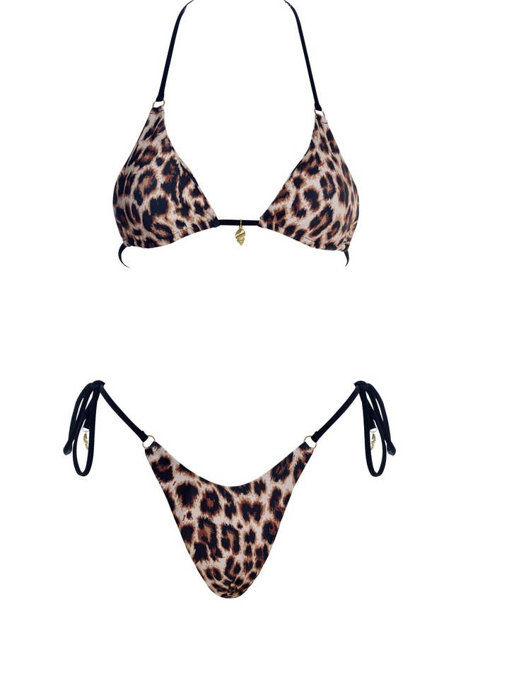 Gigizara - Wholesale Swim Bottoms - Women's - Leopard Luxe Tie Side Bikini Bottom Brazilian Cut & Luxe Shine1