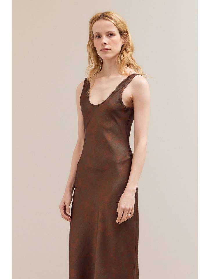 Bronze 61208 - PRINTED SATIN MAXI DRESS for wholesale on Faire2