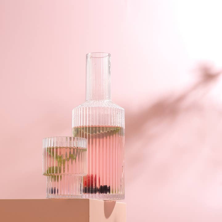 JoyJolt - Wholesale Decanter - JoyJolt Elle Fluted Bedside Carafe Decanter Set with Glass4