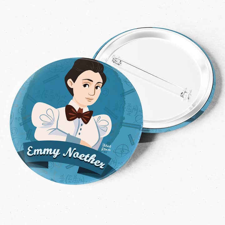 Emmy Noether, Pin And Postcard, Science Buttons for wholesale by Irene Renon illustrations