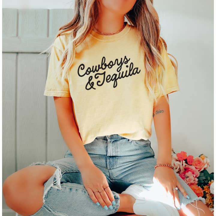 Cowboys och tequila, Western, grafisk tee, damkläder för wholesale av Bash
