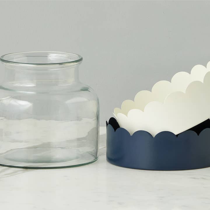 2-in-1 Scalloped Bloom Vase, White/Navy Blue for wholesale by etúHOME
