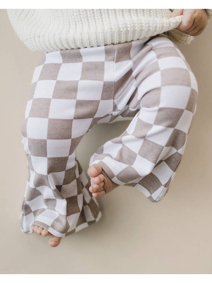 Lucky Panda Kids - Wholesale Pants - Baby - Checkered Flare Pants | Latte2