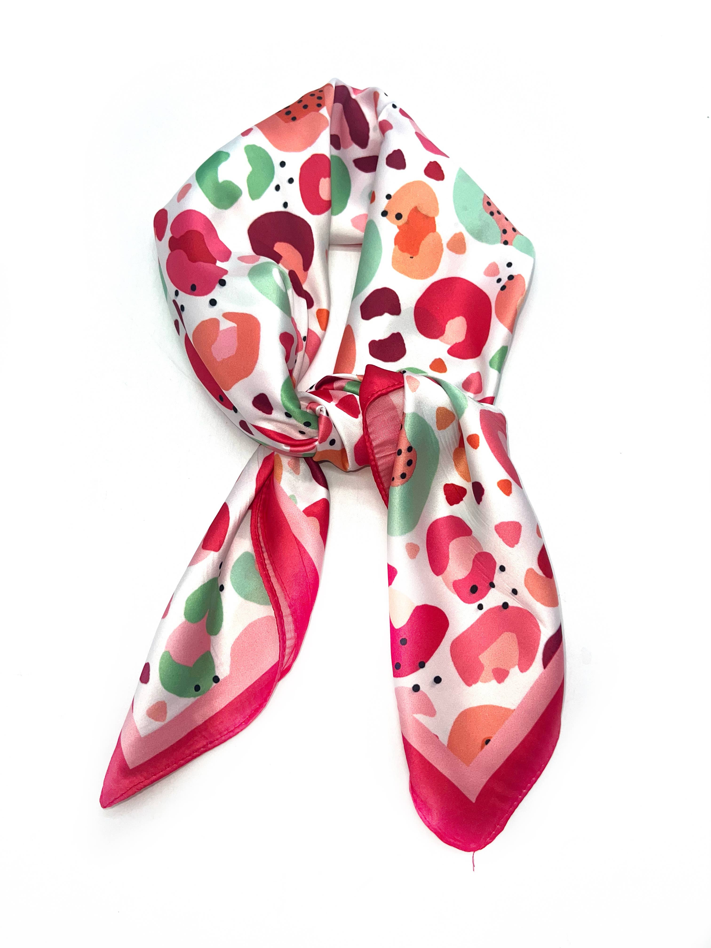 LINETA - Wholesale Scarf - Women's - J-129/J-8 Small square scarf with colorful leopard print6