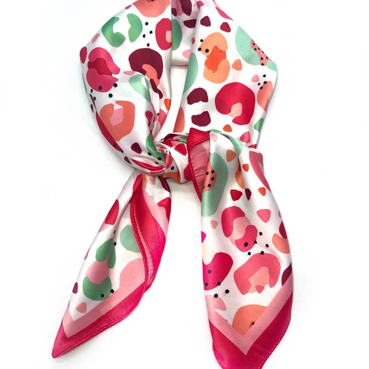 LINETA - Wholesale Scarf - Women's - J-129/J-8 Small square scarf with colorful leopard print6