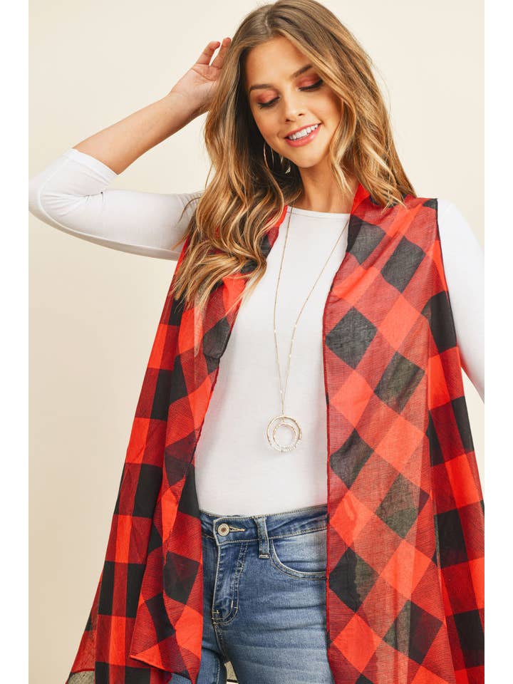 MYS Wholesale Inc - Vente Cardigan – femme - Cardigan semi-transparent à carreaux jusqu'aux genoux1