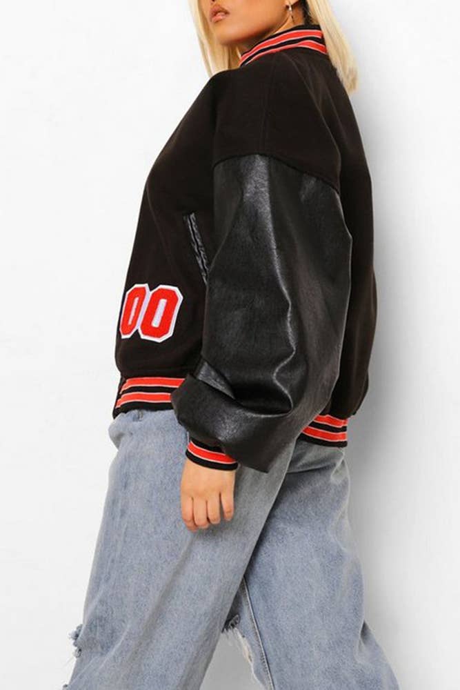 UNISHE - Wholesale Varsity/Baseball Jacket - Women's - Letter Patchwork Open Button Baseball Jacket YDL0195