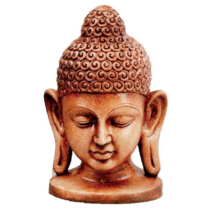 Natural Clay Buddha Head Statue - 7" for wholesale by Triloka