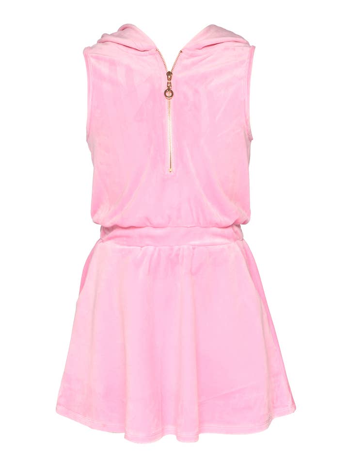 SLEEVELESS HOODED VELOUR DRESS WITH HALF ZIP for wholesale by Hannah Banana , Baby Sara