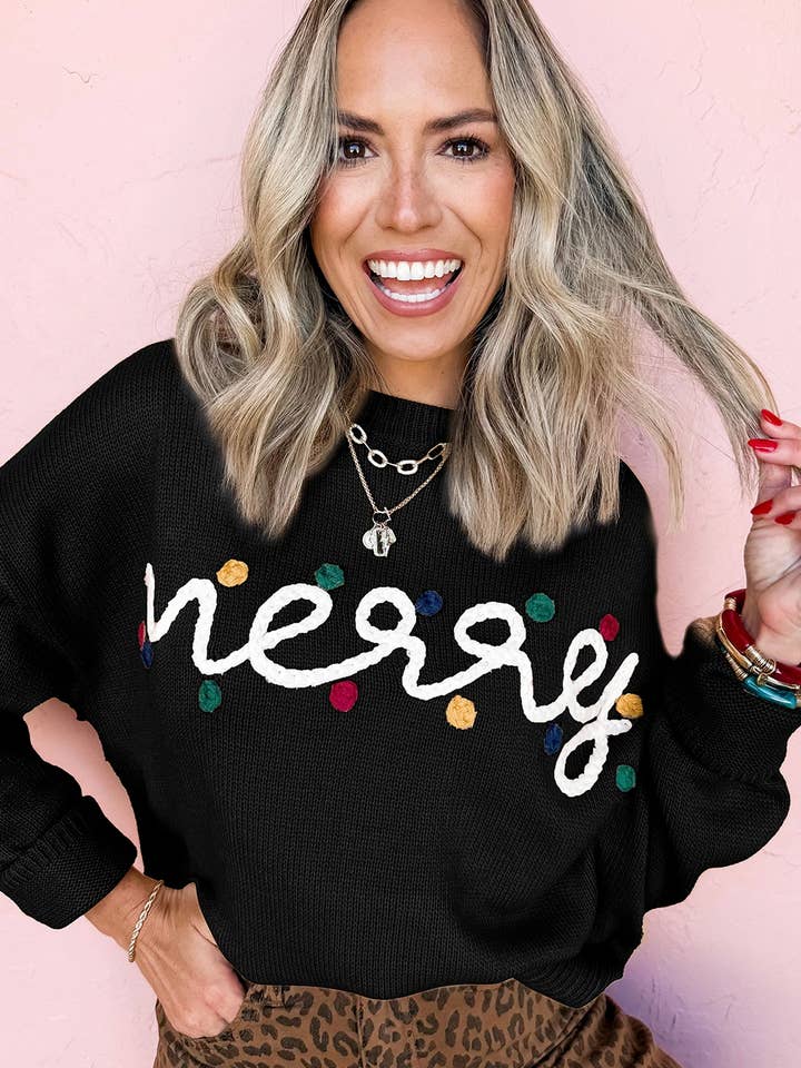 Suhkasana - Wholesale Knitted jumper – Women′s - Merry Christmas Dolman Sleeve Sweater with Colorful Dots16