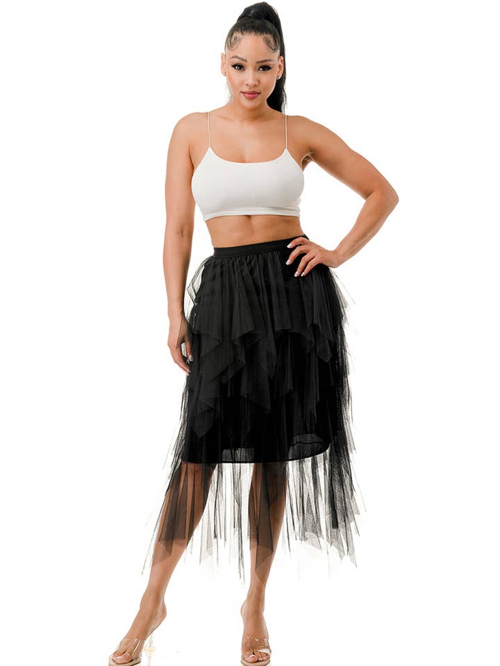 Hana - Wholesale Skirt - Women's - Solid Mesh Tulle Skirt