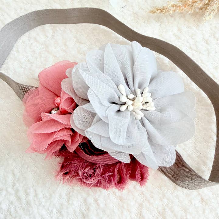 Baby-Malve-Stirnband, graues Shabby-Chic-Stirnband, Baby-Schleifen für den Großhandel von Jazy and Eve