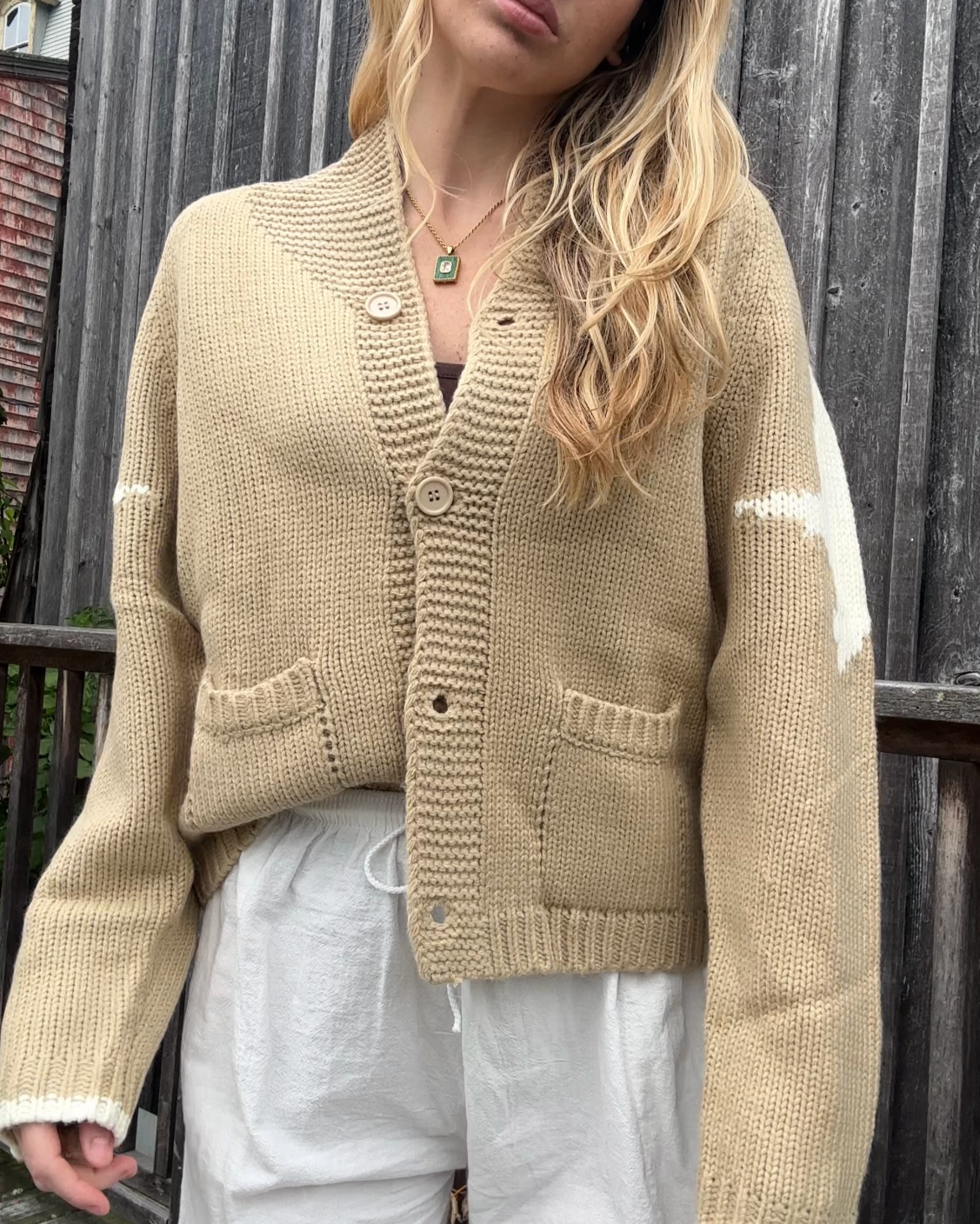Pink Pineapple - Wholesale Cardigan - Women's - Vintage Cowboy Varsity Cardigan in Camel4