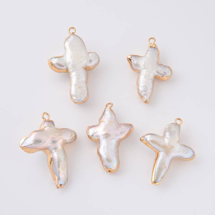 Cross Irregular Freshwater Pearl Charm Gold Filled, CP2327 for wholesale by findings4uGem