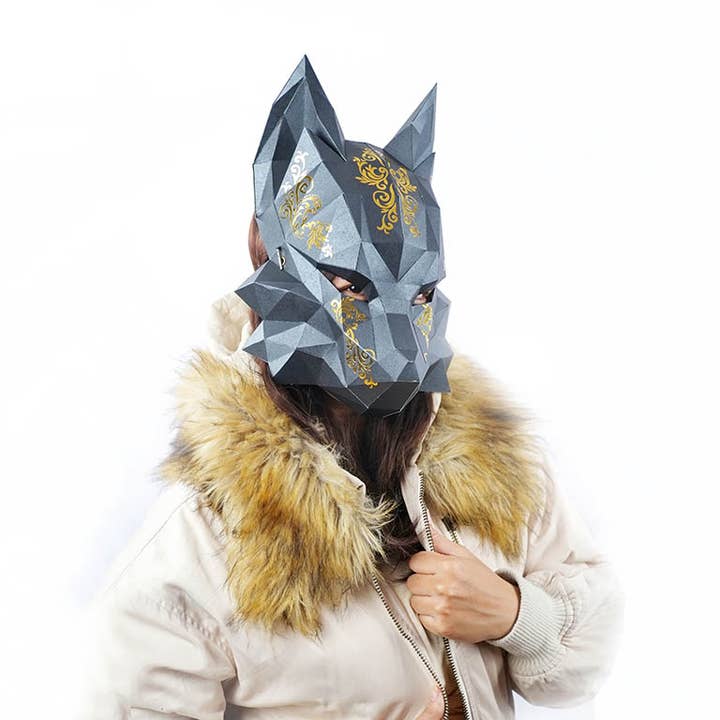PAPERCRAFT WORLD - Wholesale DIY Craft Kit - 3D PaperCraft Futuristic Fox Origami Mask - Black3