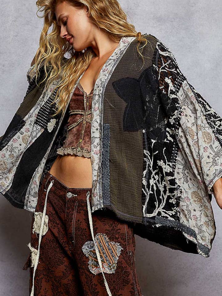 Oversized floral pattern double gauze cardigan SALE for wholesale by Pol Clothing