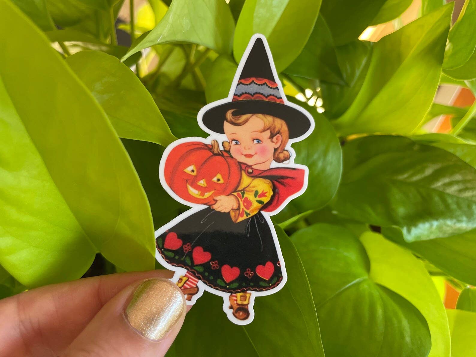 littlevintagetale – wholesale Sticker – Halloween witch and her pumpkin Sticker | Handmade Sticker |