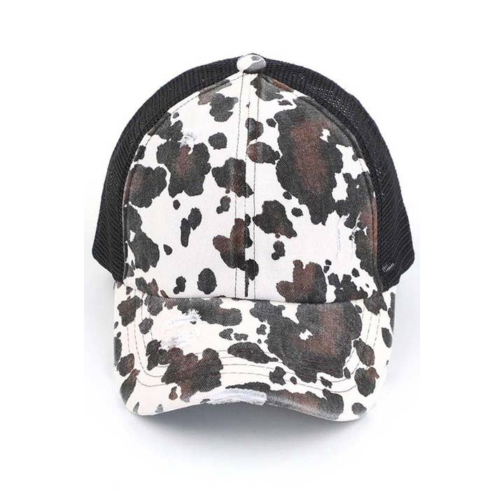 Hana - Wholesale Ponytail Cap - Women's - C.C Cow Print Mesh Criss Cross Ponytail Baseball Cap