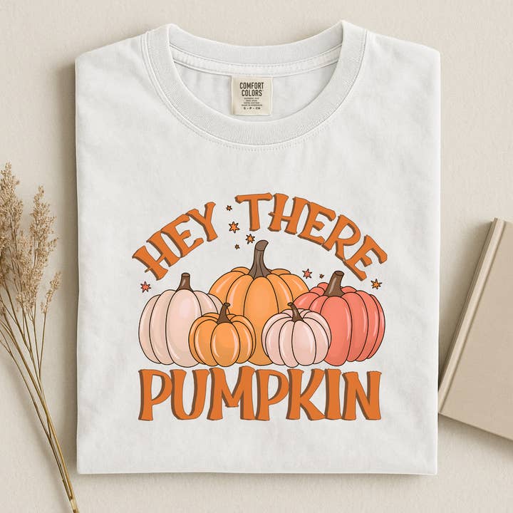 Comfort colors White Hey There Pumpkin T-Shirt for wholesale on Faire
