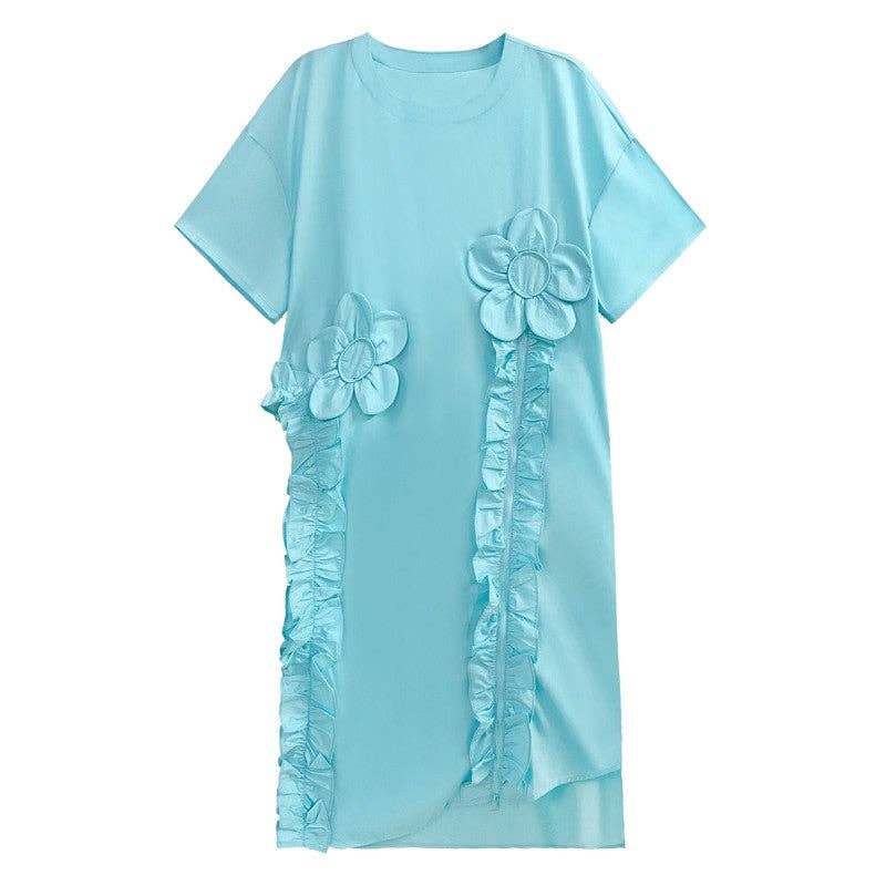 UZ Wholesale Store - Wholesale Dress - Women's - Korean Style Floral Patch Short Sleeve Shirt Dress6