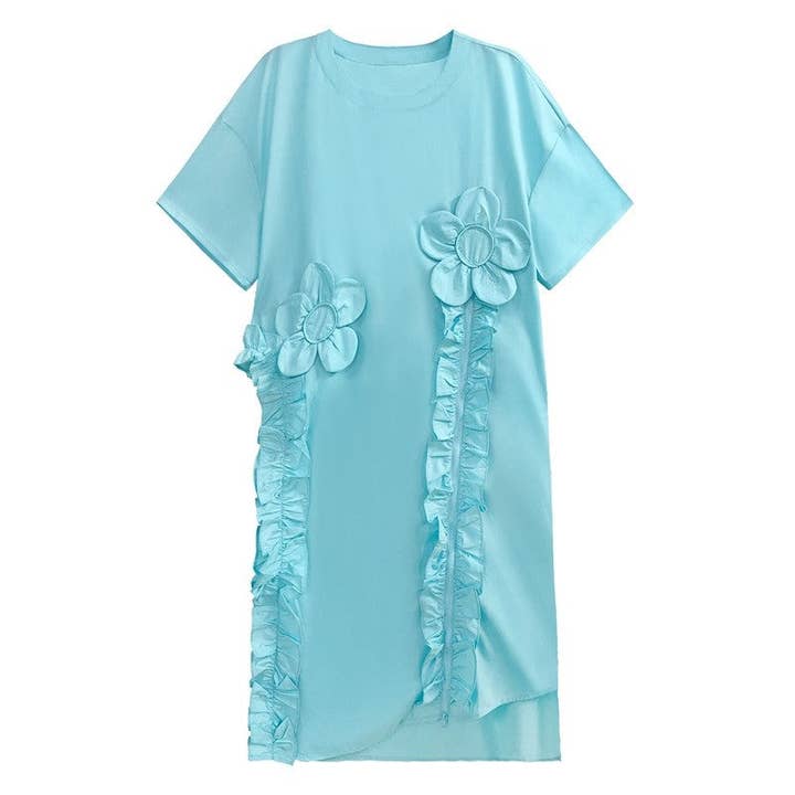 UZ Wholesale Store - Wholesale Dress - Women's - Korean Style Floral Patch Short Sleeve Shirt Dress6