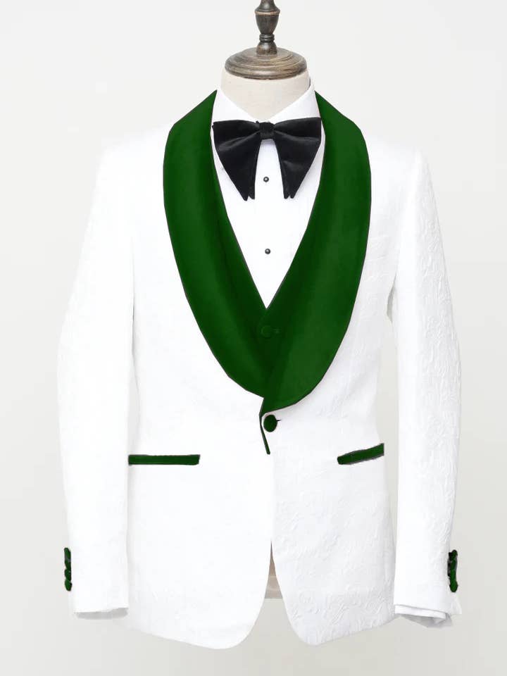 Ferrecci - Wholesale Smoking - Heren - Ferrecci - Heren Gilet Wit Paisley Bruiloft & Prom Tuxedo