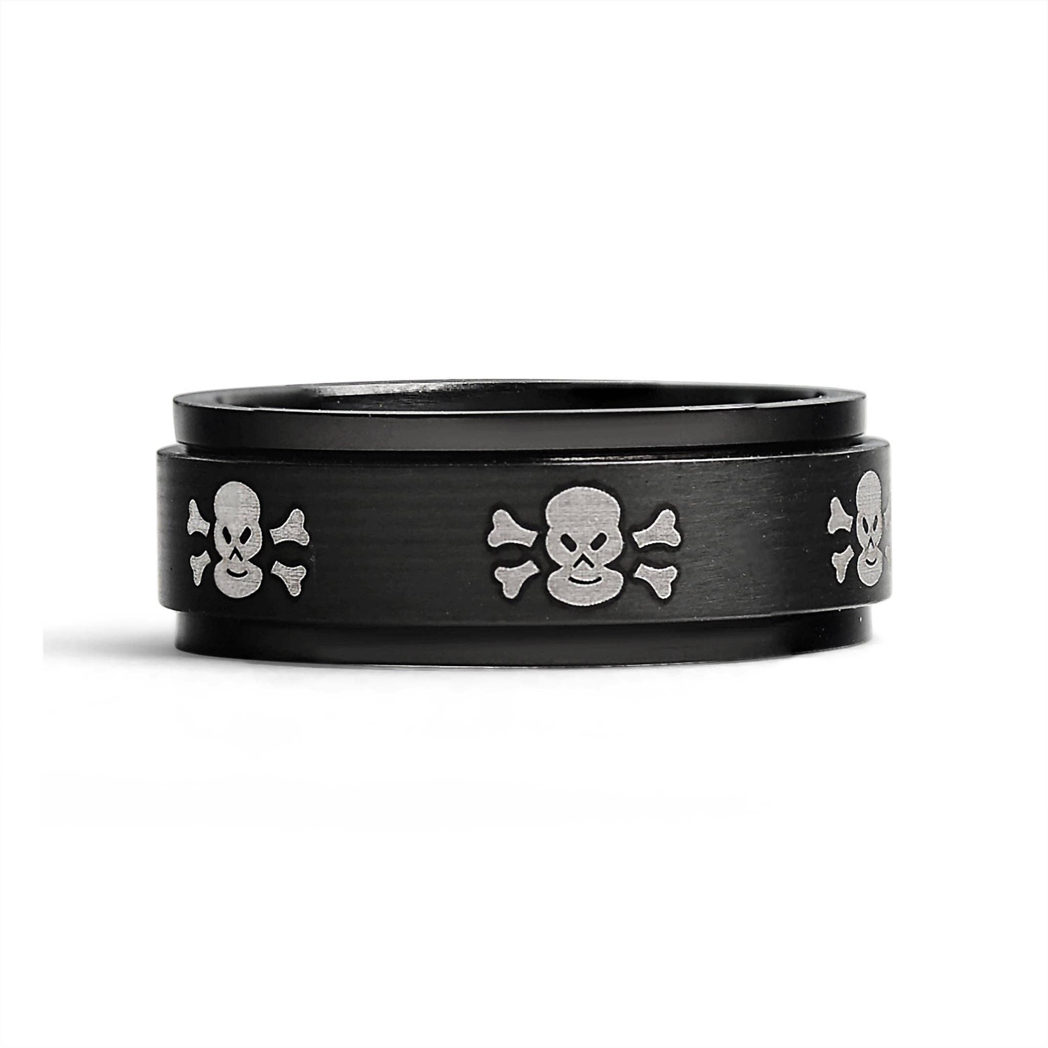 WJW - Wholesale Band/Stacked Ring - Stainless Steel Black & White Skull Spinner Ring2