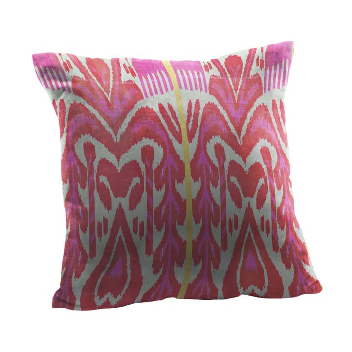Light Pink Ikat Print Pillow with Yellow Stripe for wholesale by SmithHönig