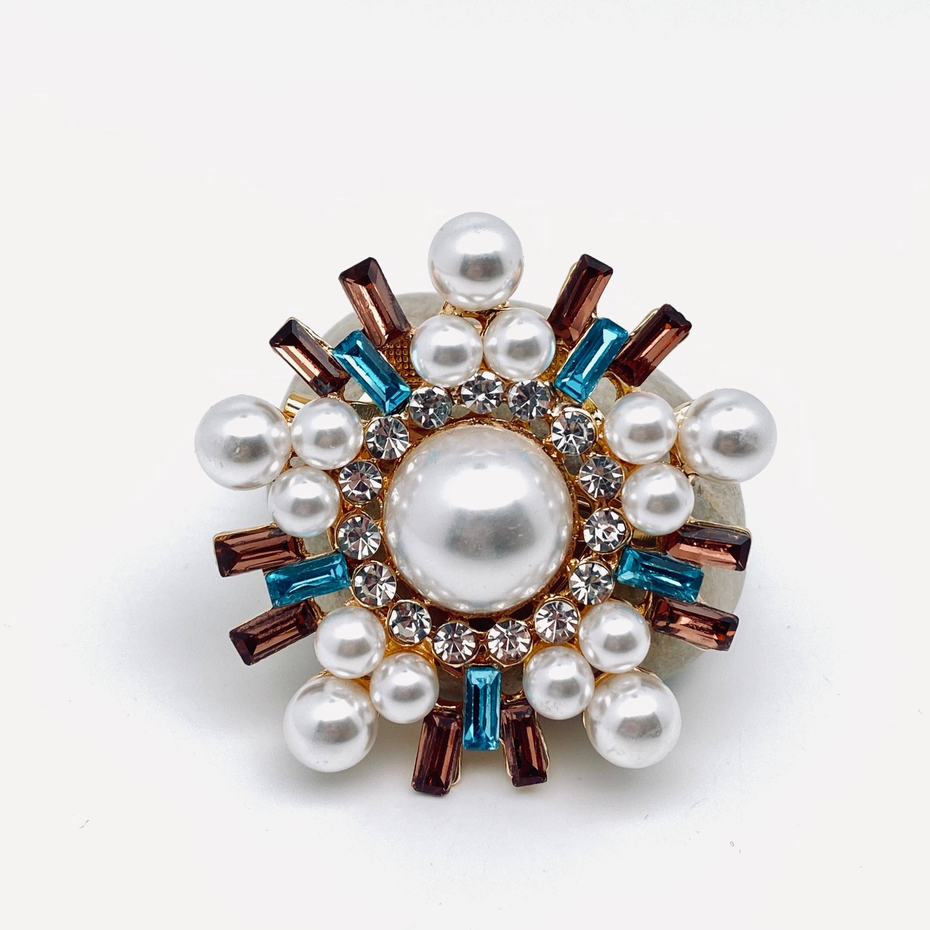 Snowflakes Colorful Rhinestone Pearl Snowflake Brooch for wholesale on Faire
