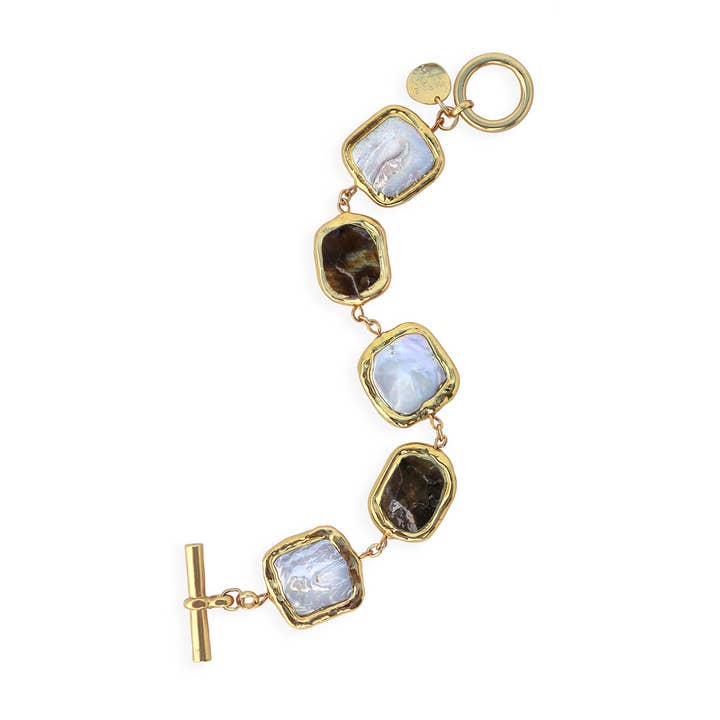 KARINE SULTAN - Wholesale Link & Chain Bracelet - Labradorite Stone Statement Bracelet