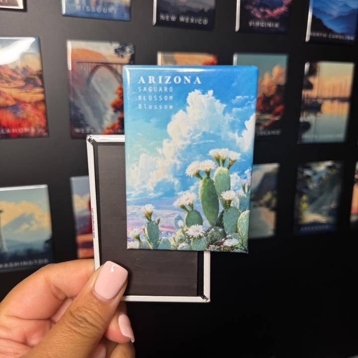 Aimant de fleur d'État de l'Arizona - Fleur de cactus saguaro pour la vente par Tieu Magnetic