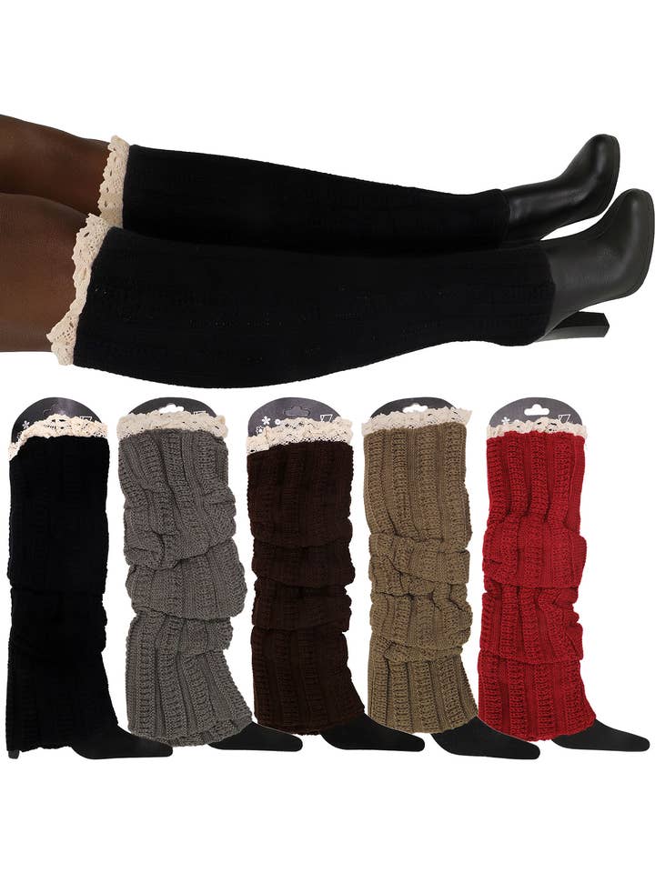 ASSORTED Classic Lace Trim Knitted Knee-high Leg Warmers for wholesale on Faire