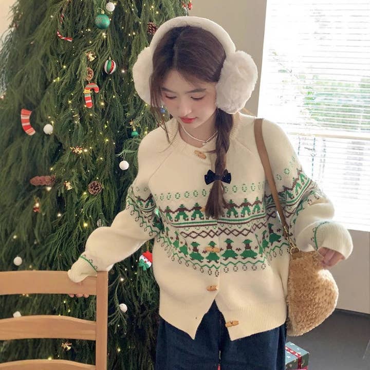 Marayn - Wholesale Cardigan - Women's - Cozy Fair Isle Horn Button Knit Cardigan Sweater14