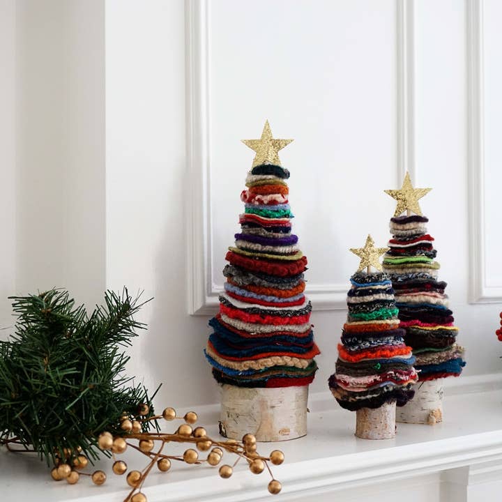 One Stitch Away - Wholesale Christmas Decoration - Set of 3 Multicolor Felted Wool Christmas Trees1