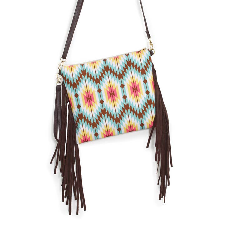 Fashion City - Vendita all'ingrosso Borsa a tracolla - Donna - Borsa a tracolla con stampa azteca con nappine
