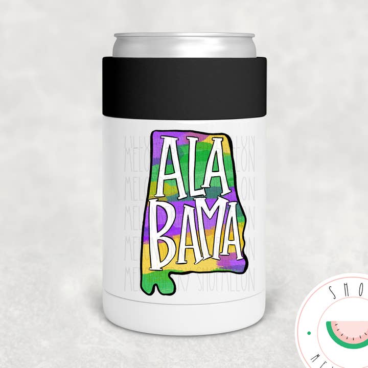 Alabama Mardi Gras Can Cooler, Tumbler or Travel Mug for wholesale by MelonBerry