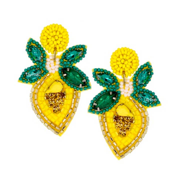 Lemon Seed Bead Earring, Fruit Earring, Lily Posh for wholesale by Lily Posh
