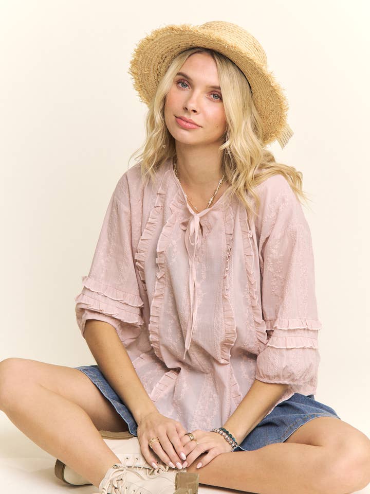 TIE-NECK RUFFLE BLOUSE- LET4212 for wholesale by Madelyn