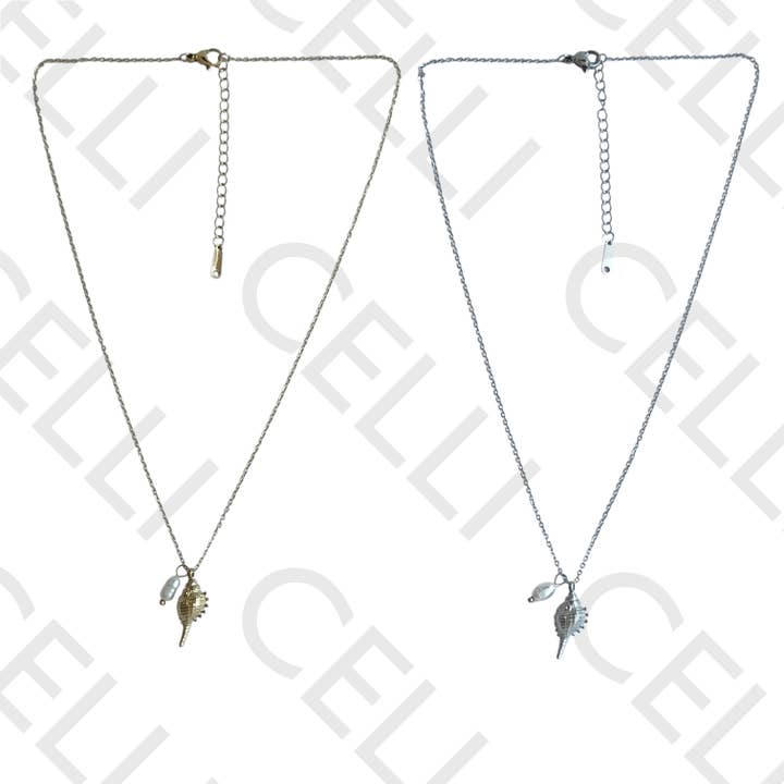 Steel necklace - cowrie with pearl for wholesale by Celli Biju