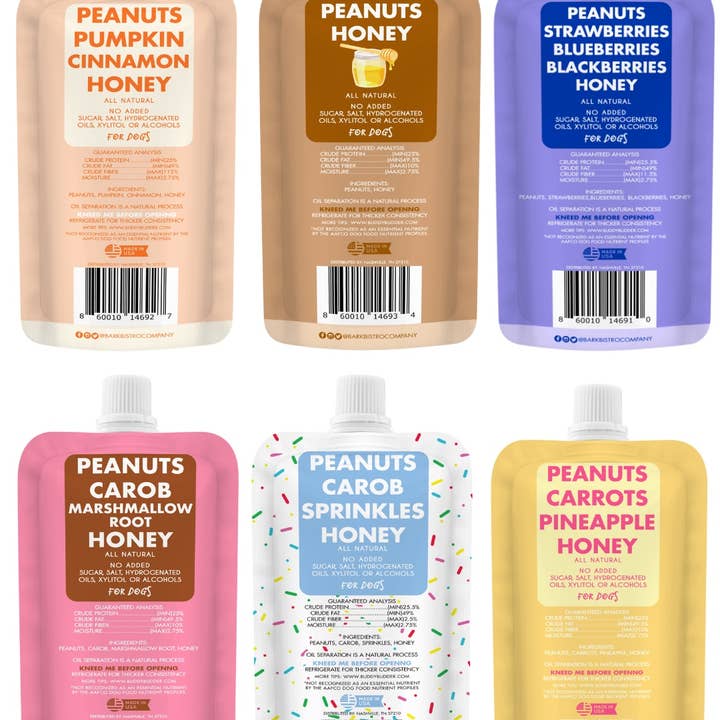 Bark Bistro - Wholesale Pet Treats - Dog - Dog Peanut Butter - 4oz Squeeze Packs Mixed Flavor Budder