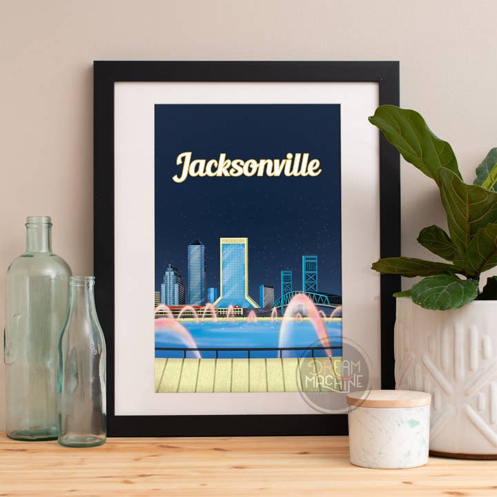 Jacksonville Print, Jacksonville Skyline, Jacksonville Art, Jacksonville plakat, Jacksonville akvarel, Jacksonville Art, Jacksonville Travel42 for engroshandel hos DreamMachine Prints