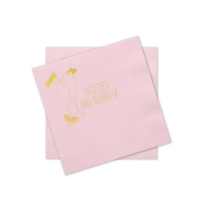 Sublime & Co. - Wholesale Disposable Napkin - Besties And Bubbly Pink Cocktail Napkin For Galentine's Day