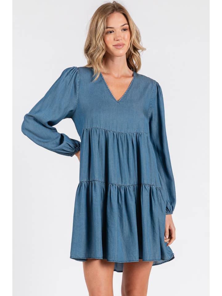 ZiA Apparel - Wholesale Dress - Women's - Thin Denim Tiered Dress